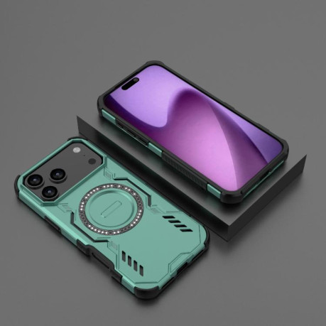 Противоударный чехол Butterfly Armor MagSafe Magnetic Ring Shockproo для iPhone 17 Pro Max - зеленый