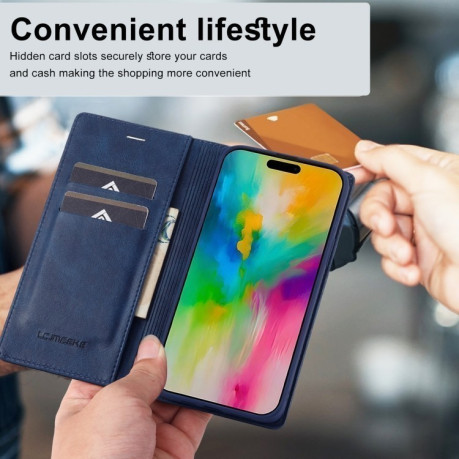 Чехол-книжка LCIMEEKE RFID для iPhone 16 Pro Max - синий
