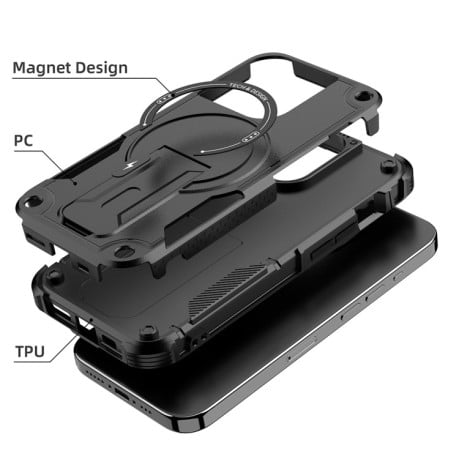 Противоударный чехол MagSafe Holder Armor PC Hybrid для iPhone 15 Pro Max - черный