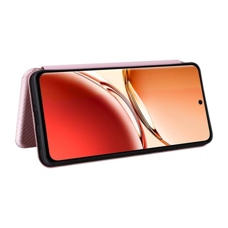 Чохол-книжка Carbon Fiber Texture на OPPO Reno12 F/12 FS 5G/4G - рожевий