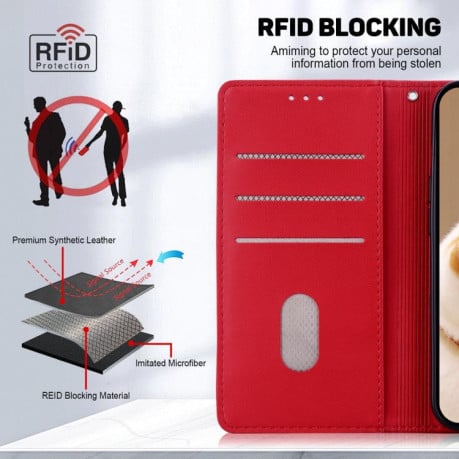 Чохол-книжка Cute Cats RFID Leather для Xiaomi Redmi Note 14 4G 164.84mm - червоний
