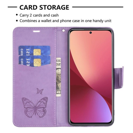 Чохол-книжка Butterflies Pattern на Xiaomi Mi 12 - фіолетовий