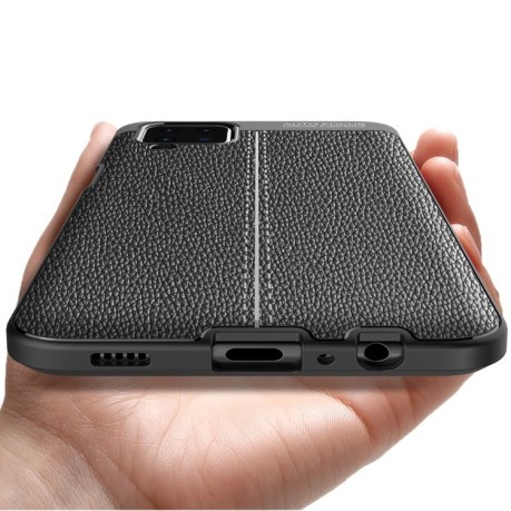 Противоударный чехол Litchi Texture на Samsung Galaxy A12/M12 - черный