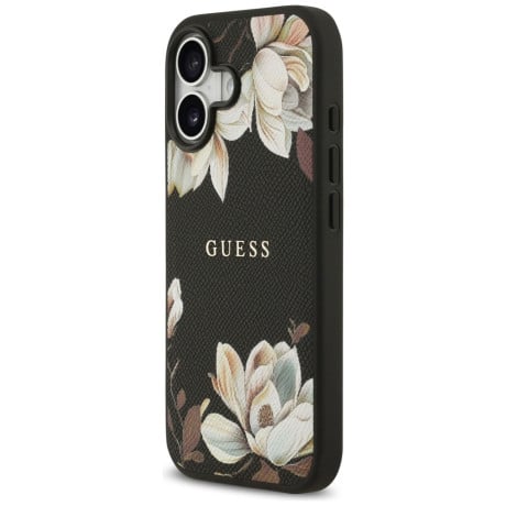 Оригинальный чехол Guess Grained Flowers Classic Logo с MagSafe на iPhone 17 - black