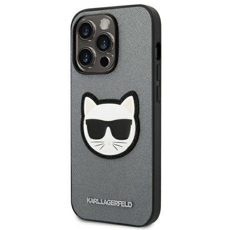 Оригінальний чохол Karl Lagerfeld Saffiano Choupette Head Patch для iPhone 14 Pro Max - silver