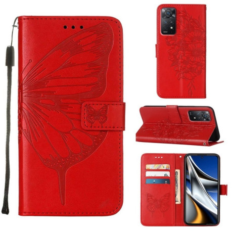 Чехол-книжка Embossed Butterfly для Xiaomi Redmi Note 12 Pro 4G/11 Pro Global(4G/5G)/11E Pro- красный