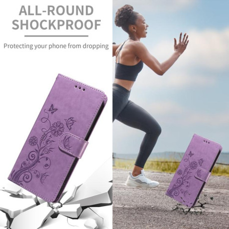Чохол-книжка Embossed Butterfly Flowers для Xiaomi Redmi Note 14 4G 164.48mm - фіолетовий