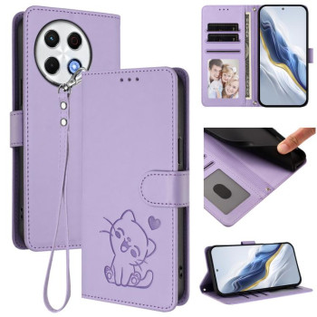 Чехол-книжка Escase с рельефным котом и ремешком на Tecno Spark 30 Pro 4G — светло-фиолетовый