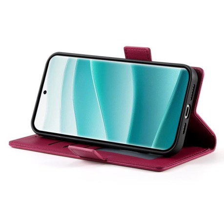 Чохол-книжка Side Buckle Magnetic Frosted Leather для Xiaomi Redmi Note 14 Pro 4G - винно-червоний