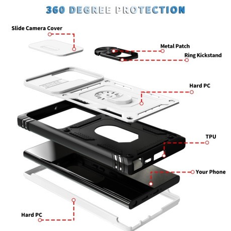 Противоударный чехол Sliding Camshield для Samsung Galaxy S24 Ultra 5G - бело-черный