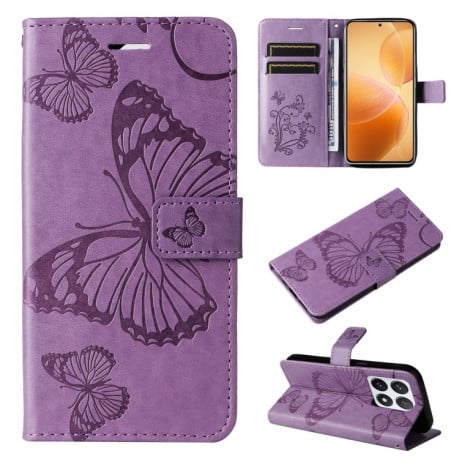 Чехол-книжка Embossed Butterfly для Xiaomi 14T Pro - фиолетовый
