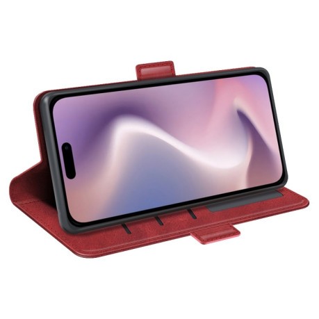 Чехол-книжка Dual-side Magnetic Buckle для iPhone 16 - красный
