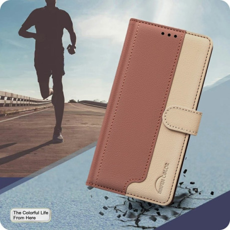 Чехол-книжка Color Matching RFID Anti-theft Leather для Xiaomi Redmi Note 14 5G/Poco M7 Pro 5G - коричневый