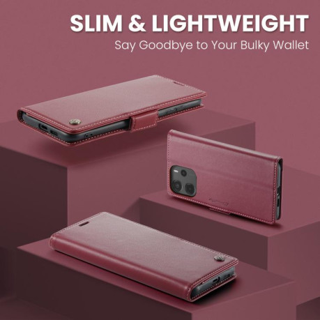 Чехол-книжка CaseMe 023 Butterfly Buckle Litchi Texture RFID Anti-theft Leather для Xiaomi Redmi Note 14 4G 164.84mm - красный