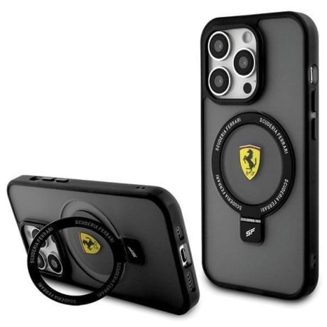 Оригинальный чехол Ferrari Ring Stand 2023 Collection MagSafe для iPhone 15 Pro Max - Transparent and Black