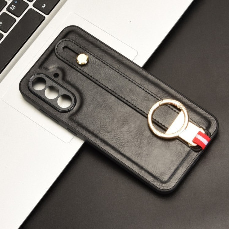 Противоударный чехол Wristband Leather Back для Samsung Galaxy A36 5G - черный