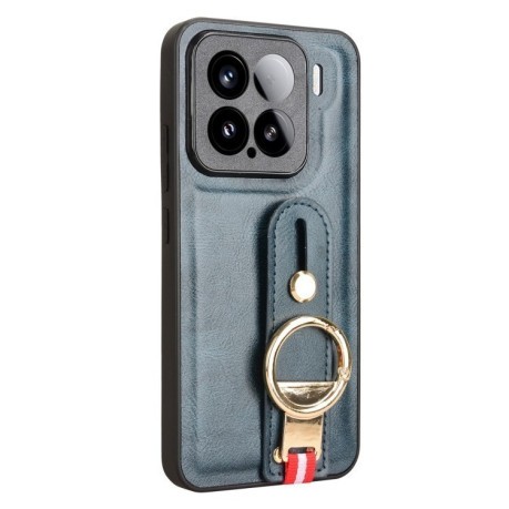 Противоударный чехол Wristband Leather Back для Xiaomi 15 Pro - синий