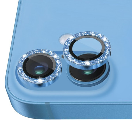 Защитное стекло NORTHJO Glitter Camera Lens Protector Tempered Glass Metal Ring на iPhone 16 / 16 Plus - синее