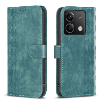 Чехол-книжка Plaid Embossed Leather для Xiaomi Redmi Note 13 5G - зеленый