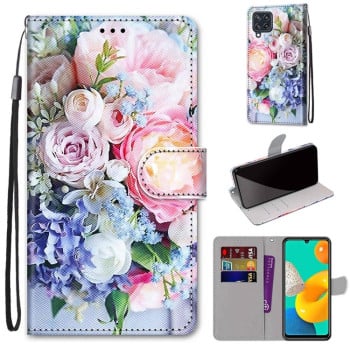 Чехол-книжка Coloured Drawing Cross для Samsung Galaxy M32/A22 4G 4G - Light Pink Bouquet