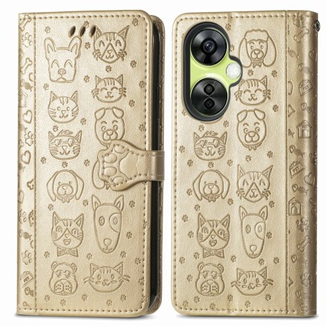 Чехол-книжка Cat and Dog для OnePlus Nord N30/CE 3 Lite - золотой