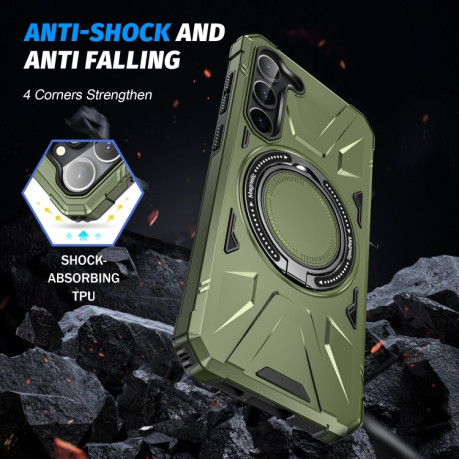 Противоударный чехол HTM MagSafe Magnetic Shockproof with Ring Holder для  Samsung Galaxy S25 5G - зеленый