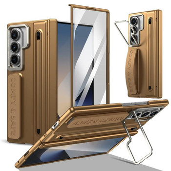 Чохол Film Integrated Lens Frame Bracket з рамкою та підставкою на Samsung Galaxy Fold8 5G — золотий