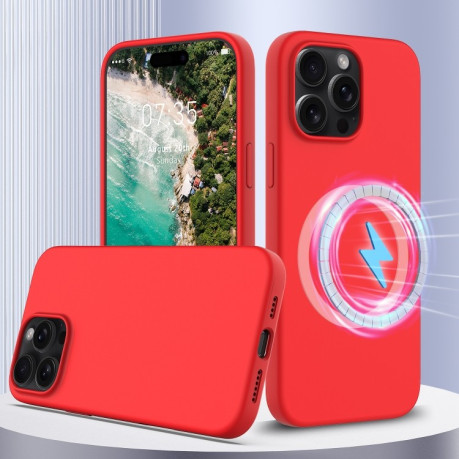 Силиконовый чехол Shockproof Silicone Magsafe для iPhone 16 Pro - красный