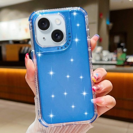 Ударозащитный чехол Glittery Powder на iPhone 15 - синий