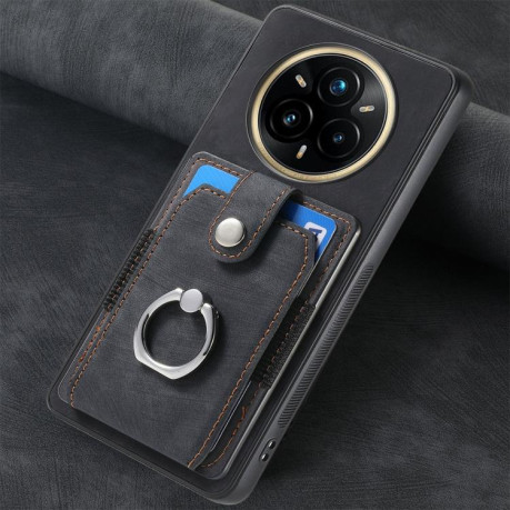 Чехол-книжка Retro Skin-feel Ring Card Wallet для Realme 13 Pro - черный