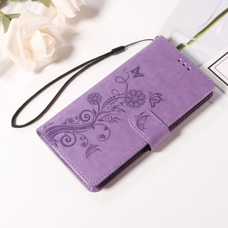 Чохол-книжка Embossed Butterfly Flowers для Xiaomi Redmi Note 14 4G 164.48mm - фіолетовий