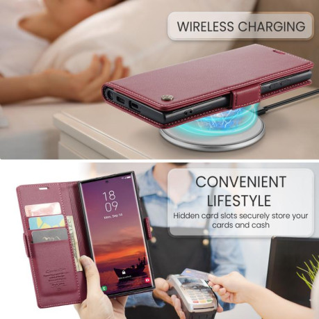 Чехол-книжка CaseMe 023 Butterfly Buckle Litchi Texture RFID Anti-theft Leather для Samsung Galaxy S25 Ultra 5G - красный