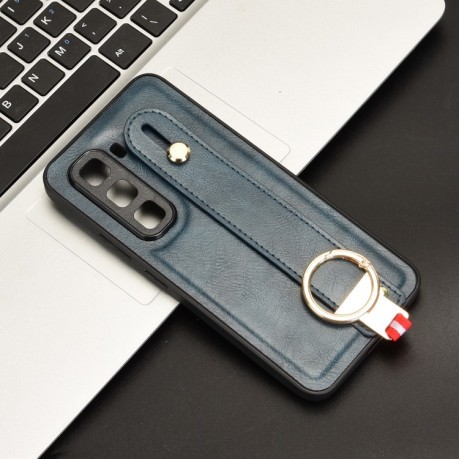 Противоударный чехол Wristband Leather Back для Infinix Hot 50 Pro 4G - синий