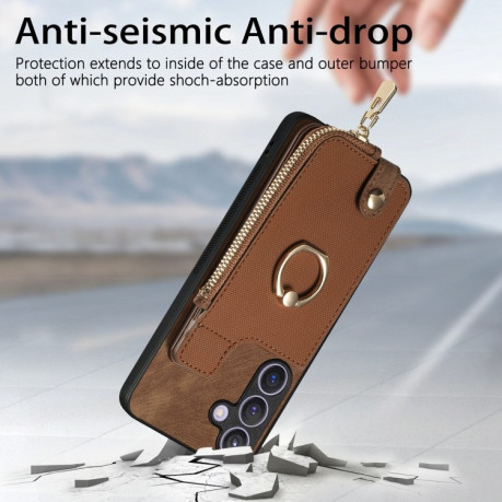 Чохол Cross Leather Ring Vertical Zipper Wallet на Samsung Galaxy S24 5G - коричневий