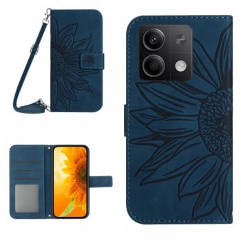 Чехол-книжка Skin Feel с рисунком подсолнуха на Xiaomi Redmi Note 14S/ 13 Pro 4G / POCO M6 Pro 4G   - синий