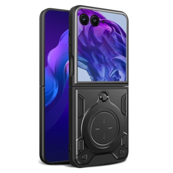 Чехол со шторкой камеры CD фактурой и подставкой на Motorola Razr 50 - черный