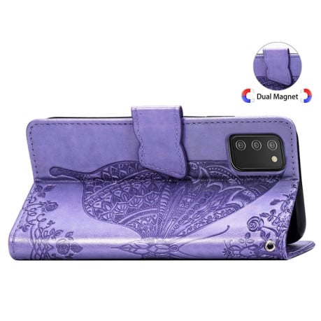 Чехол-книжка Butterfly Love Flowers для Samsung Galaxy A03s - фиолетовый