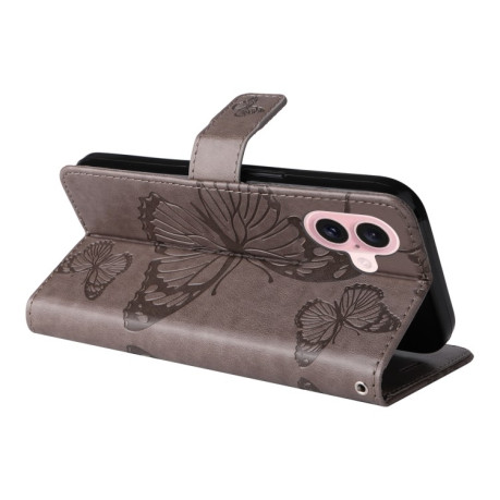 Чехол-книжка Embossed Butterfly для iPhone 16 - серый