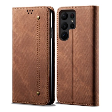 Чохол книжка Denim Texture Casual Style на Samsung Galaxy S23 Ultra 5G - коричневий