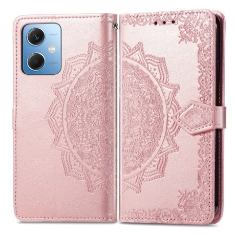 Чехол-книжка Lucky Clover Halfway Mandala Embossing Pattern на Xiaomi Redmi Note 12 4G - розовое золото