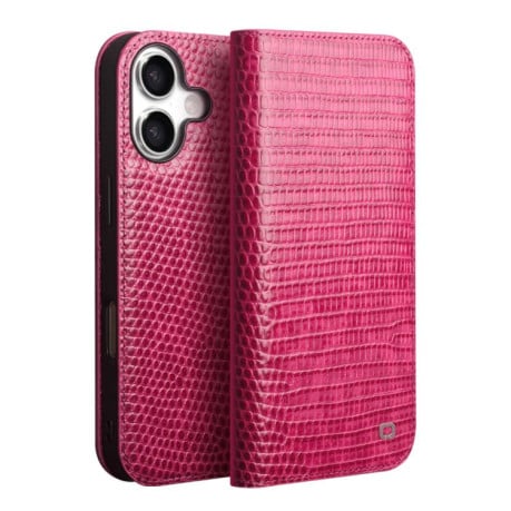 Кожаный чехол-книжка QIALINO Crocodile Texture на iPhone 17 - пурпурно-красный