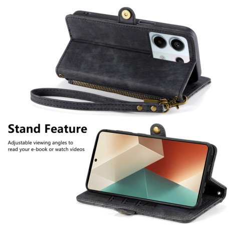 Чохол-книжка Geometric Zipper Wallet Side Buckle Leather для Redmi Note 13 Pro 4G / POCO M6 Pro 4G  - чорний
