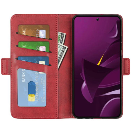 Чехол-книжка Dual-side Magnetic Buckle для Xiaomi Poco M7 Pro 5G - красный