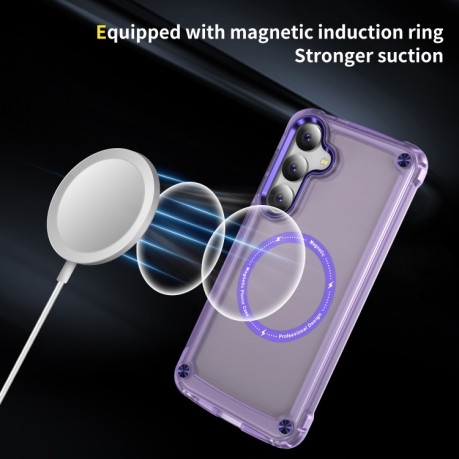 Протиударний чохол Skin Feel TPU + PC MagSafe Magnetic для Samsung Galaxy S25 5G - прозоро-фіолетовий