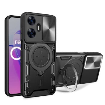 Чохол із шторкою камери CD фактурою та підставкою на Realme C55 4G - чорний