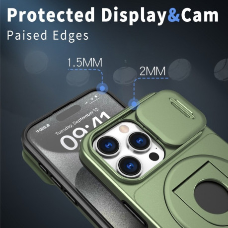 Противоударный чехол Camshield MagSafe Ring Holder Armor для iPhone 15 Pro - темно-зеленый