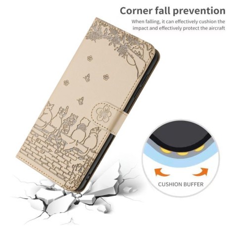 Чехол-книжка Cat Embossing Pattern на Google Pixel 9a - бежевый