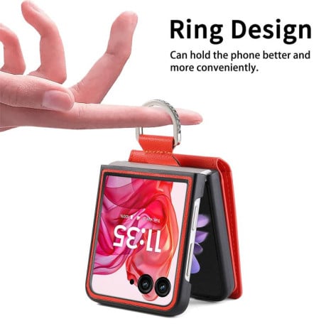 Противоударный чехол Litchi Texture Leather Ring Wallet  на Motorola Razr 60 Ultra - оранжевый