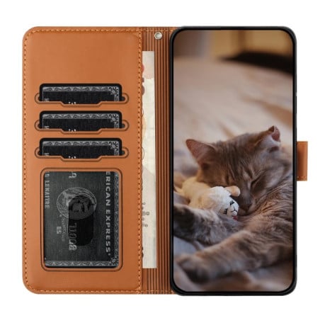 Чехол-книжка Cat Embossing Pattern на Samsung Galaxy S24 FE 5G - коричневый