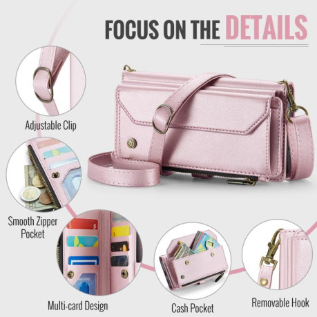 Чехол-книжка CaseMe C36 Card Slots Zipper Wallet RFID Anti-theft Leather для Google Pixel 9a - розовый